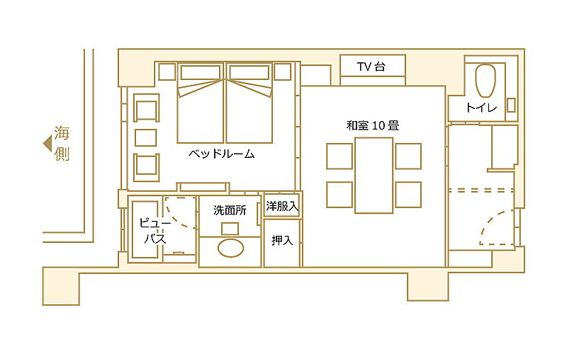 海側ビューバス・モダン和洋室(禁煙) 間取り図